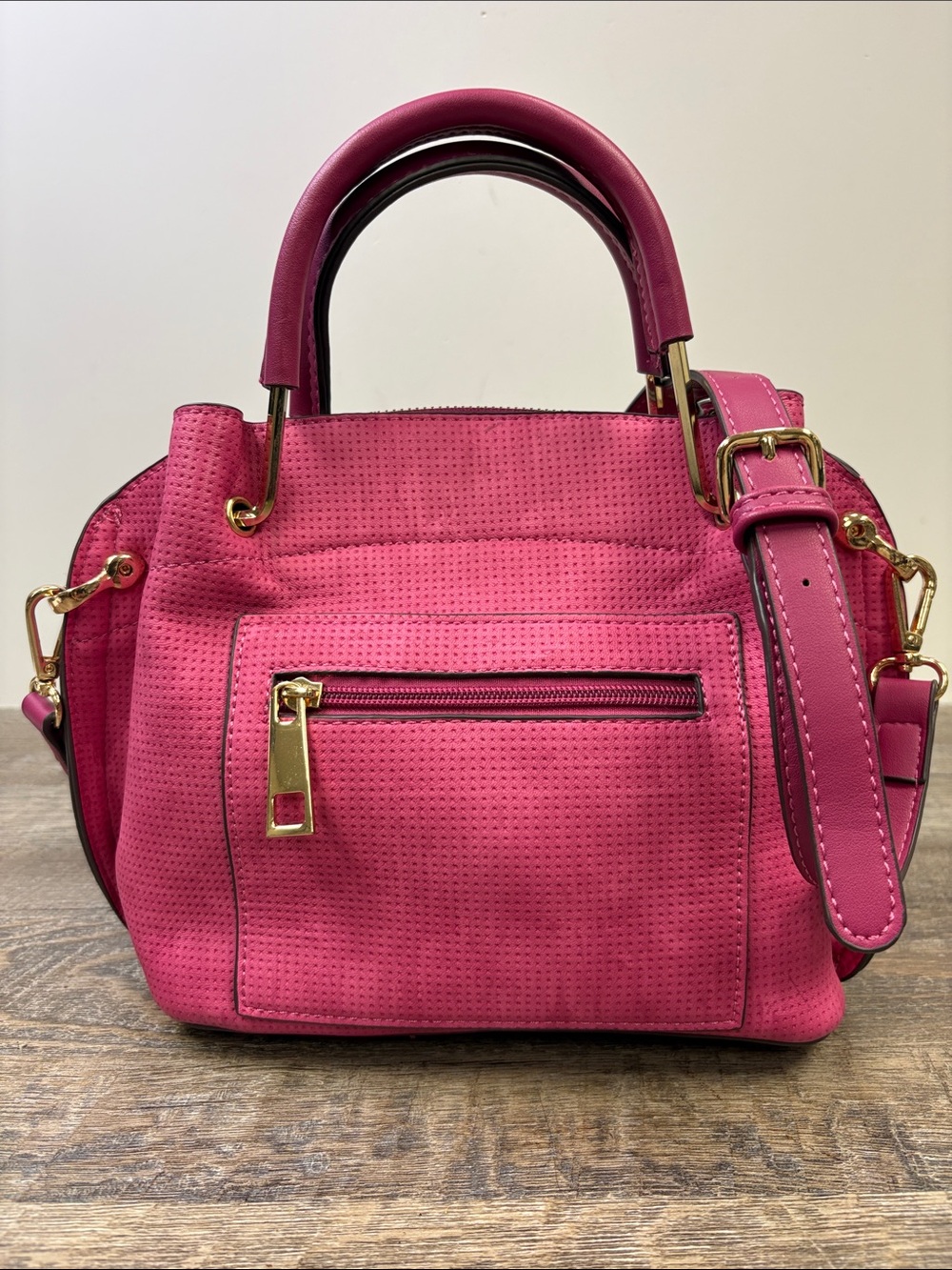 Sondra Roberts Squared Pink Satchel Crossbody Handbag Gold Hardware